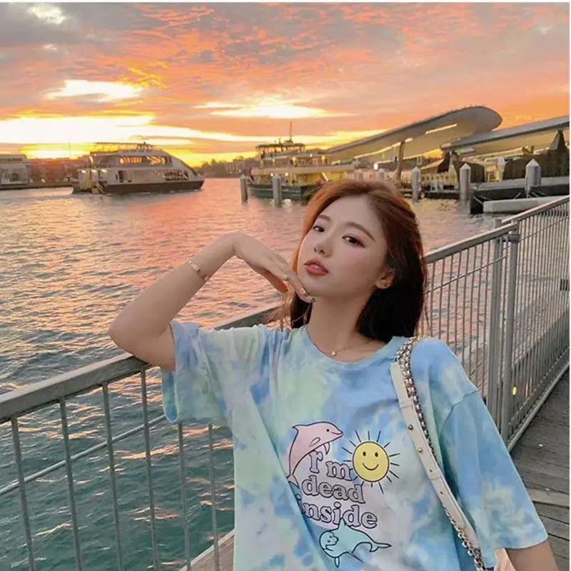 

Tie-dye Women T Shirt Summer Cotton Female T-shirt Oversized Streetwear Ladies Tshirt Short Sleeve Women's Tshirts Casual Tops