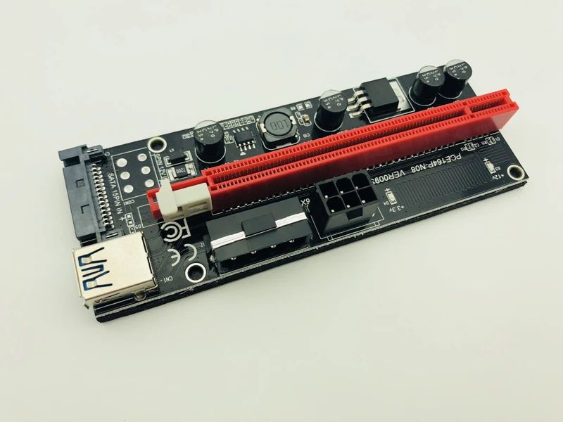 

50pcs Ver009s Riser PCI-E PCI Express 1x to 16x Riser Card Two LED USB 3.0 Cable SATA 6pin 4pin molex power for BTC Miner Mining