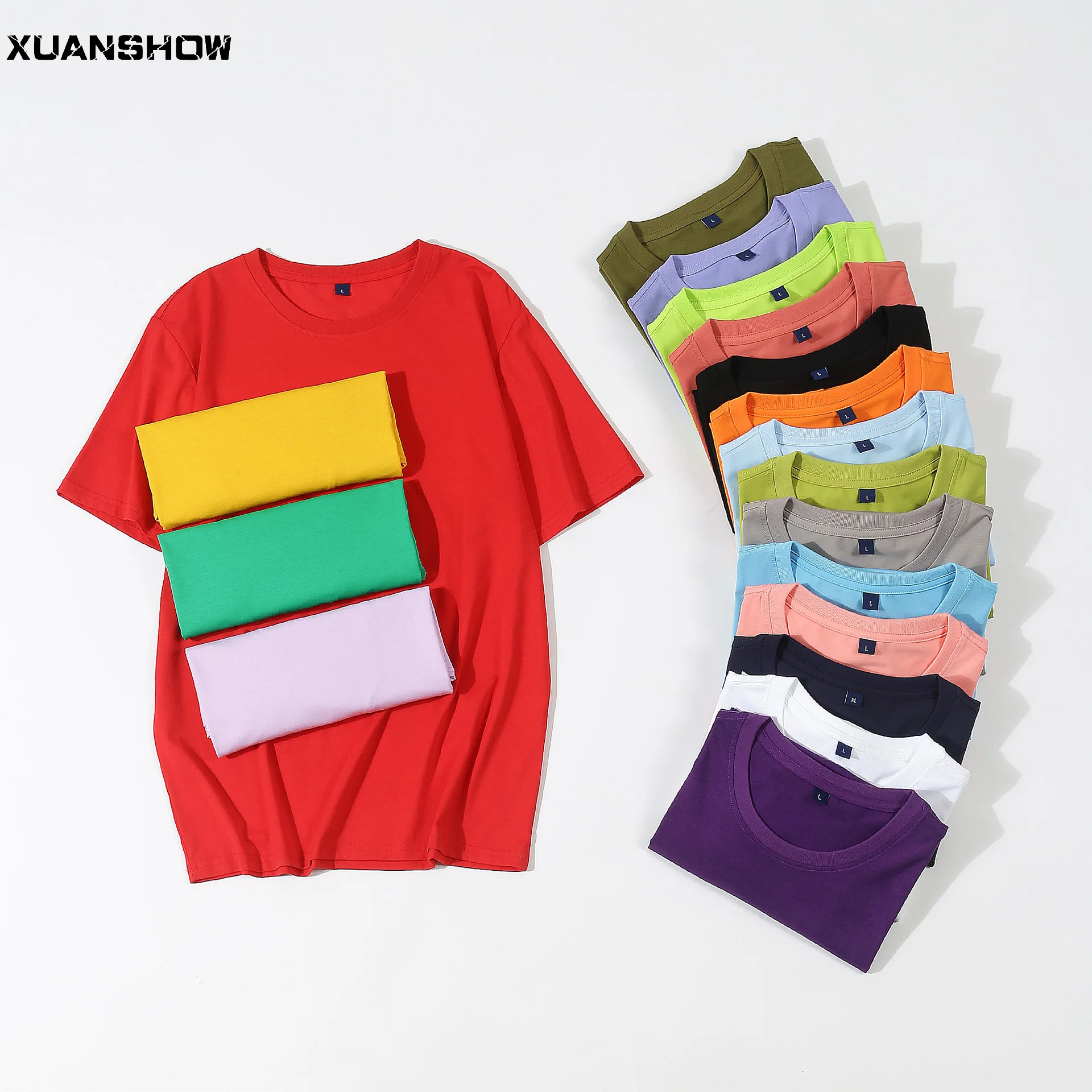 XUANSHOW 2022 Summer Style Cotton Loose T Shirt Women Candy Colors Basic Tops Women Casual Loose Short Sleeve Tshirt