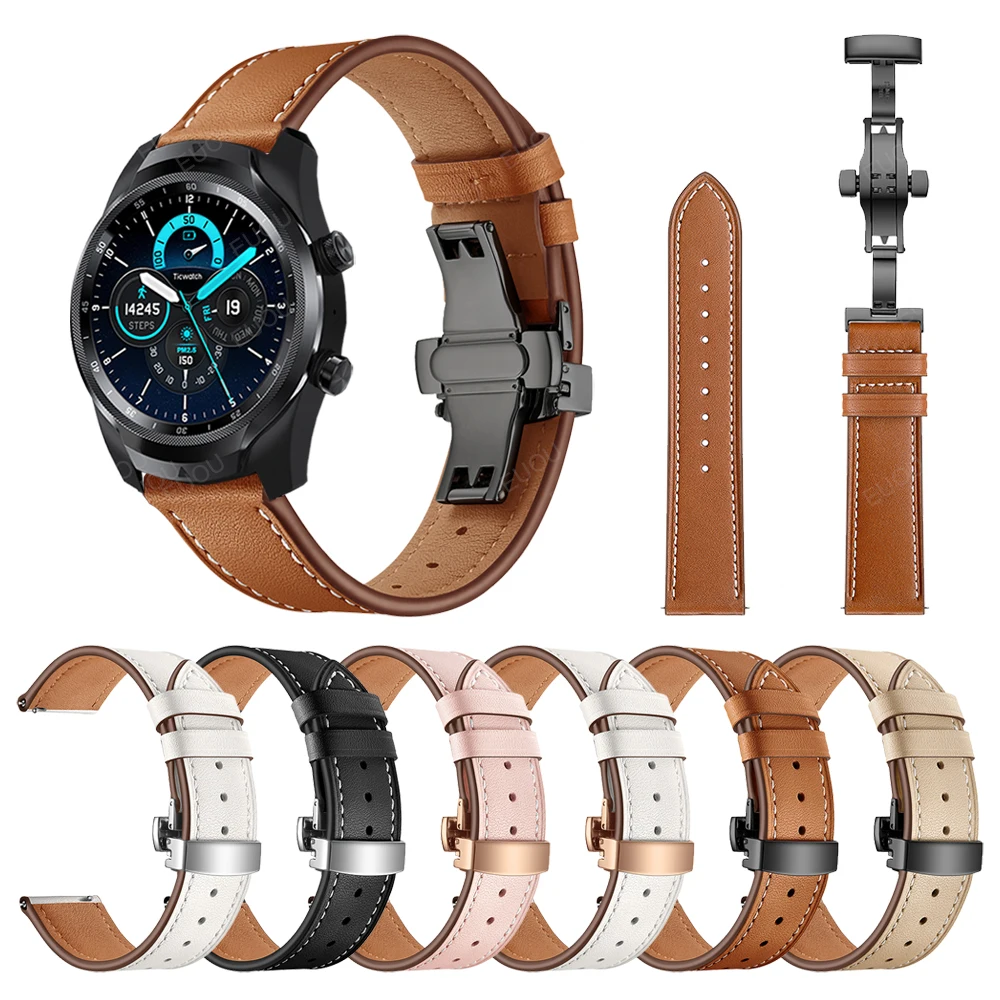 

Ремешок для TicWatch Pro 2021/GTX, кожаный браслет для наручных часов с застежкой-бабочкой, аксессуары для часов