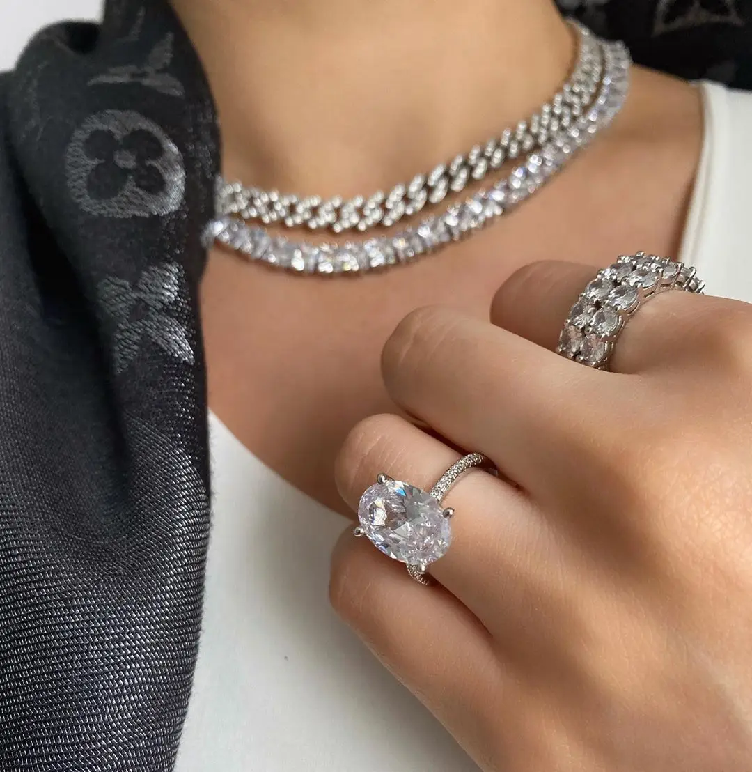 Ожерелье чокер женское с фианитом теннисная цепь квадратным кубическим