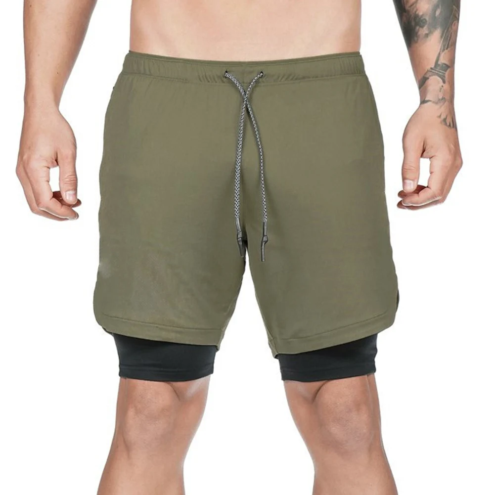 

Men's Casual Shorts 2 in 1 Running Shorts Quick Drying Sport Shorts Gyms Fitness Bodybuilding Workout Built-in Pockets Short Men