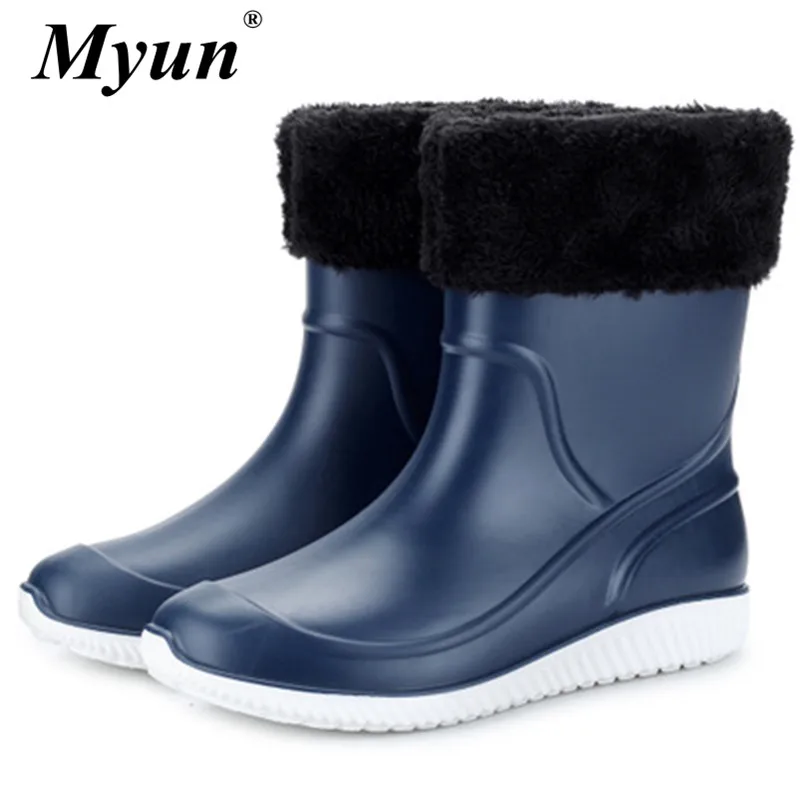 Мужские Нескользящие резиновые сапоги короткие водонепроницаемая обувь для