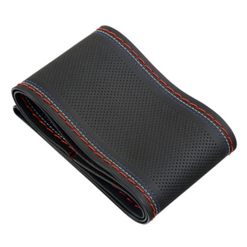 

Universal 38cm Diameter Car Steering Wheel Cover Genuine Leather With Soft Anti-Slip Black DIY Braid & Needles Thread