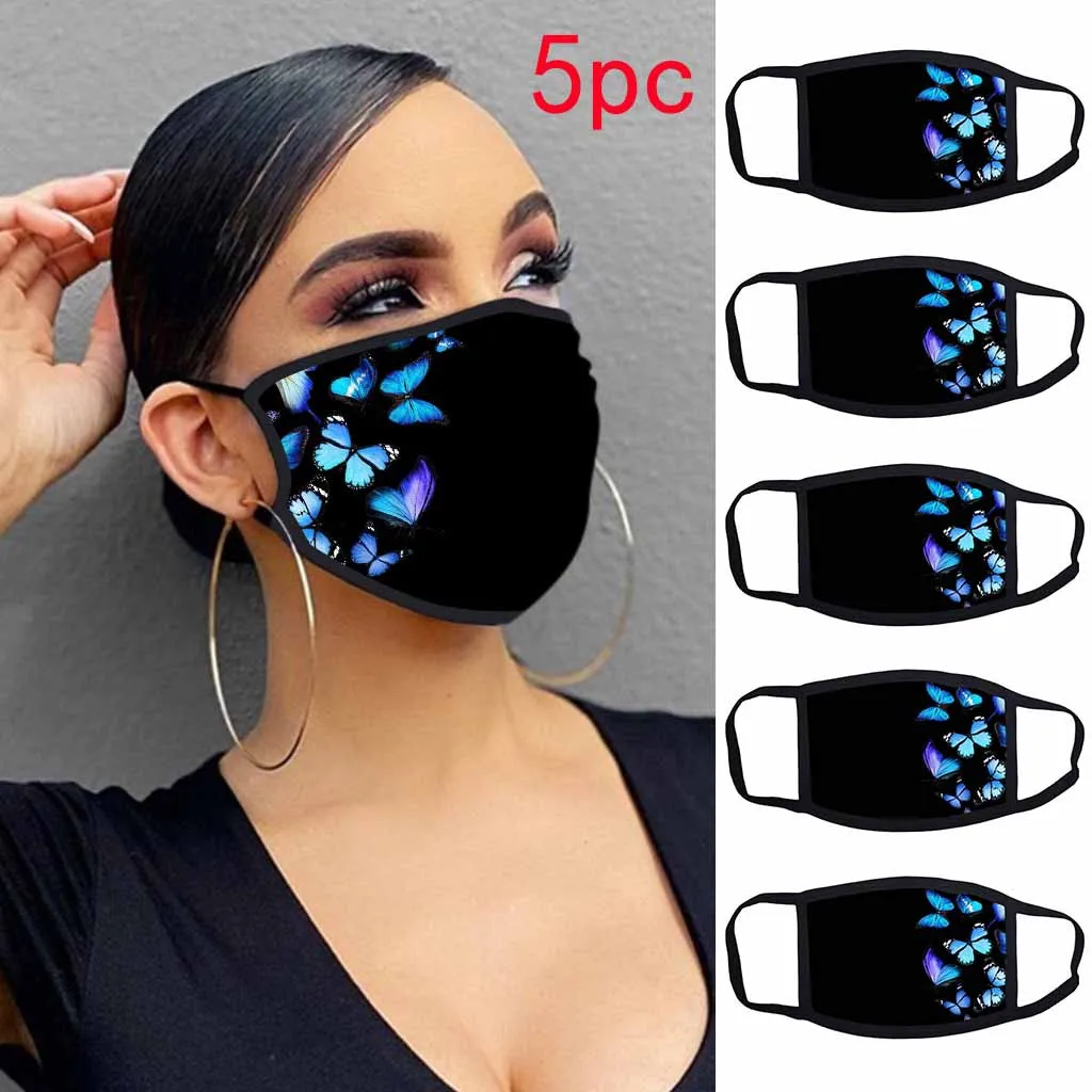 

Adult 5pc Butterfly Print Face Breathable Cycling Mask Unisex Safet Protect Mouth Mask Women Washable Reusable Masks Mascarillas