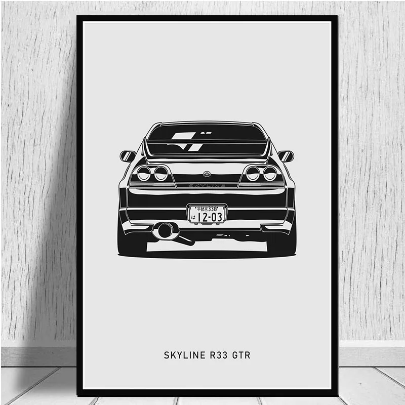 Постер на автомобиль в черно-белую машину 80-х годов AE86 S1 спортивный пикап