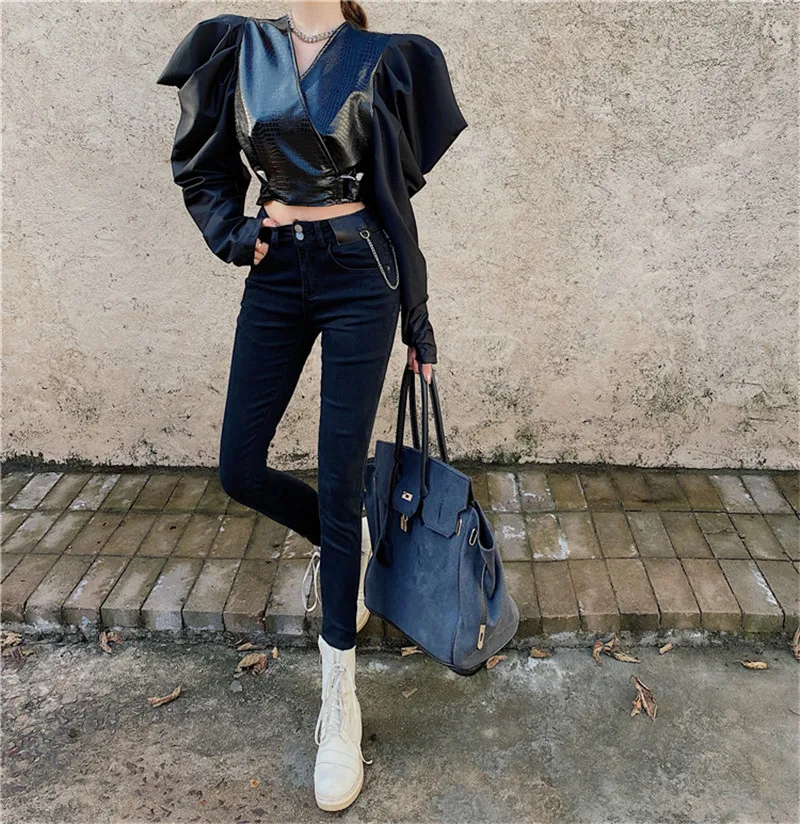 

Real Shot 2020 New Fashion Design Sense Autumn Retro Personality Chain Women's Bag Hip Stretch Skinny Casual Nine-Point Jeans