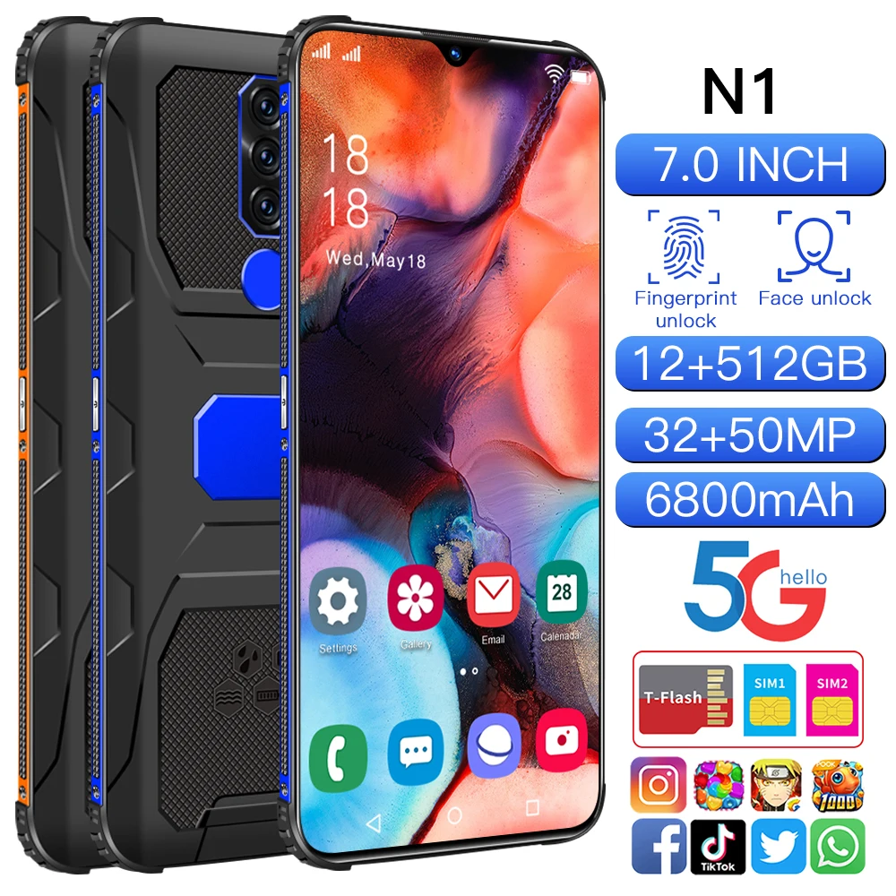 

N1 2021 New Global Version 7.0 Inch Smartphone Deca Core 6800mAh 12+512GB Dual SIM Full Screen 4G 5G Android Mobile Phone