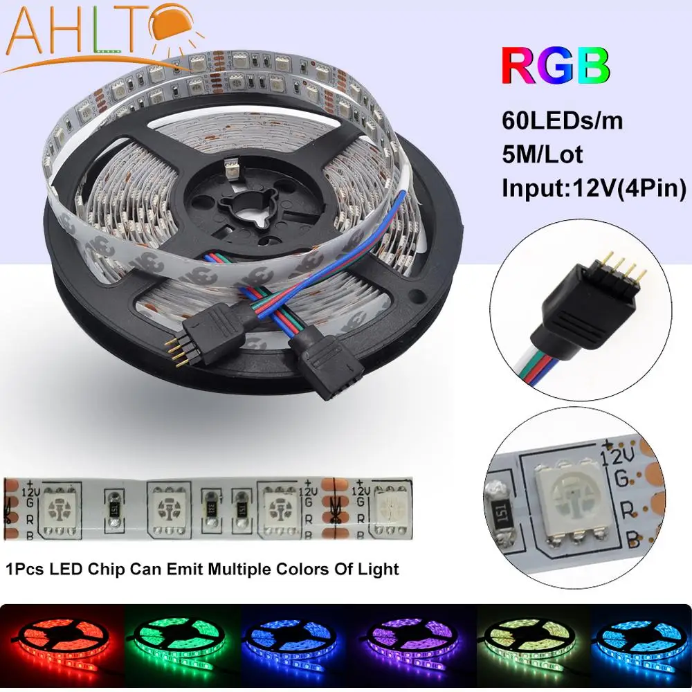 

5m LED Strip Lights 5050 SMD Flexible Ribbon Waterproof RGB LED Light Tape Diode Wall Lamp Neon Night Light DC 12V 44k Control
