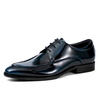 mens shoes formal genuine leather blue black oxford business office dress derby shoes pointed toe lace up