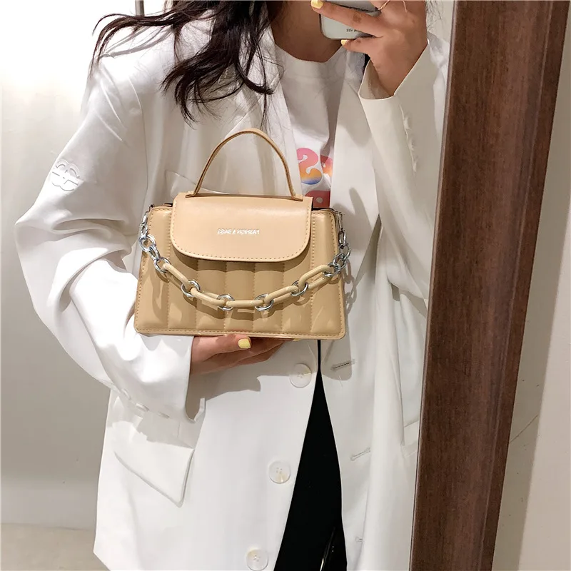 

New Fashion Designer Handbags Small Shoulder Bag Solid Pu Leather Crossbody Bags For Women Simple Chain Flap Bag
