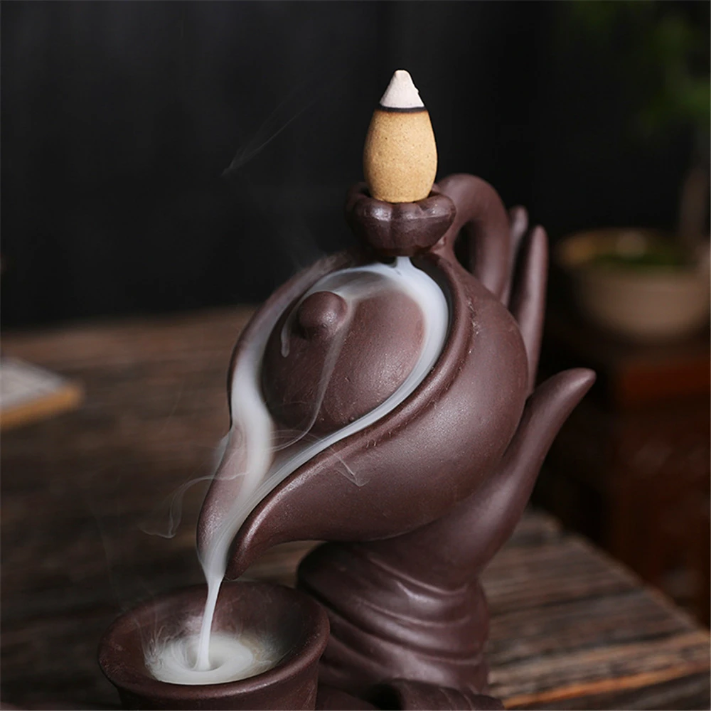Teapot Ceramic Blackflow Incense Burner with 20pcs Incenses Bergamot Special Gift Creative Ornaments Home Office Decoration | Дом и сад