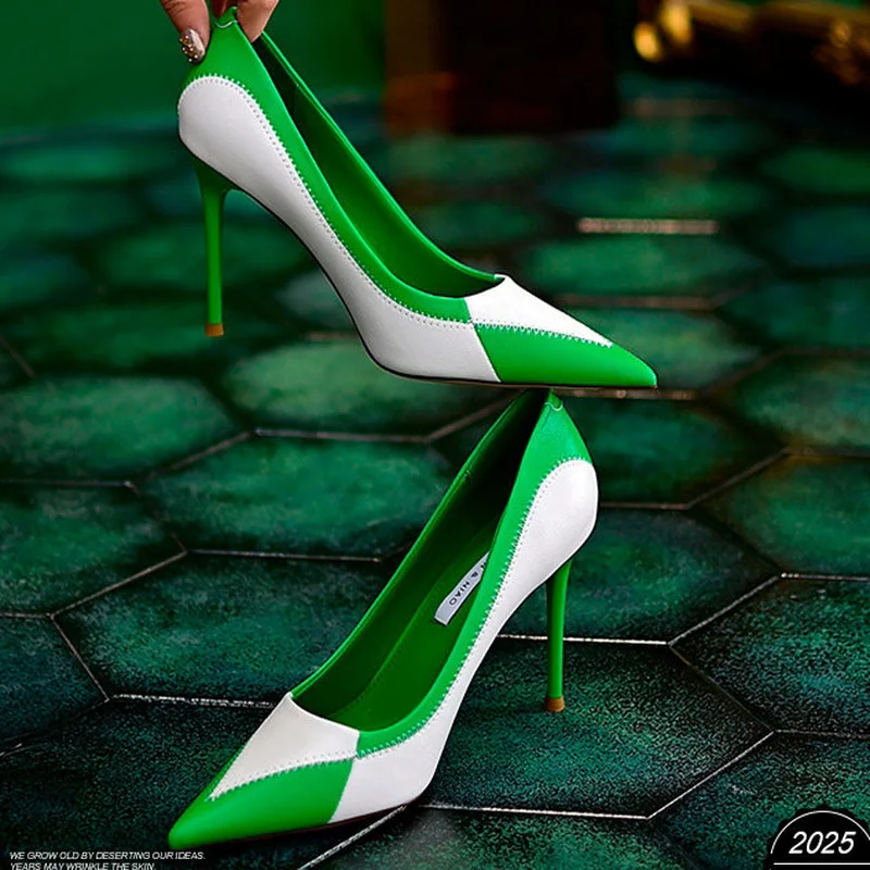 

FHANCHU 2022 Spring New High Heels Woman,Fashion Party Shoes,Women Pumps,Sexy Mixed-colors,Pointed Toe,Black,Green,Dropship