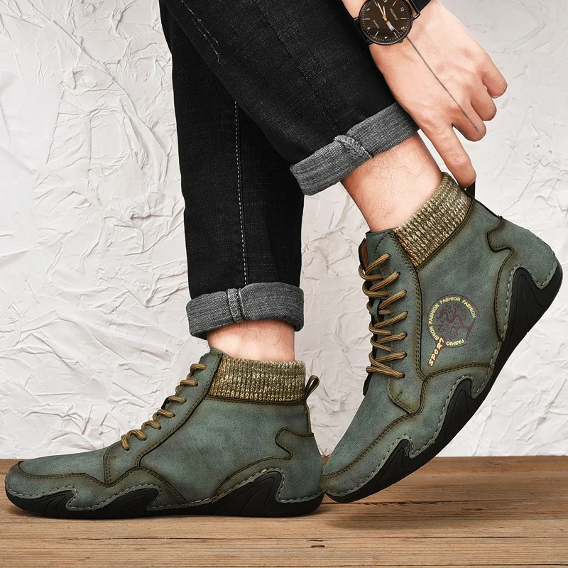 Мужские кожаные ботильоны JUNJARM черные дышащие кроссовки ручной работы обувь для