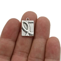 20pcs silver plated hope ribbon charms pendants for jewelry making bracelet diy accessories 13x20mm