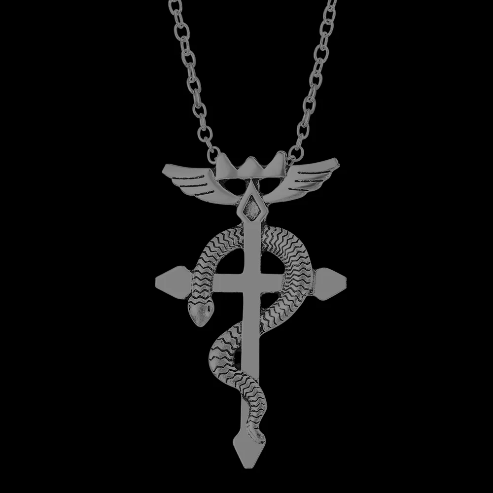 В стиле панк с рисунками популярных аниме комиксов крест со змеиным рисунком