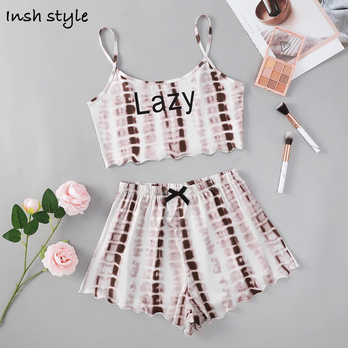 

Camisole 2021 Summer Pijamas Set For Women Sexy Sleepwear Letter Lazy Word Home Commute Small Sale Sleeveless Spaghetti Strap