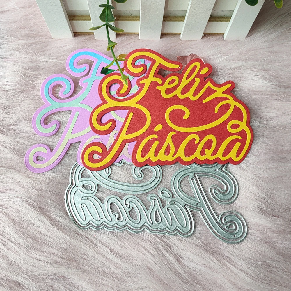 

New Portuguese word for Happy Easter Metal Cutting Dies Decorative Scrapbooking Steel Craft Die Cut Embossing Paper Cards