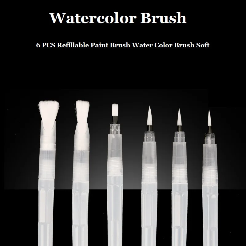 6PCS Refillable Portable Paint Brush Water Color Brush Pencil Soft Watercolor Brush Pen Beginner Painting Drawing Art Supplies