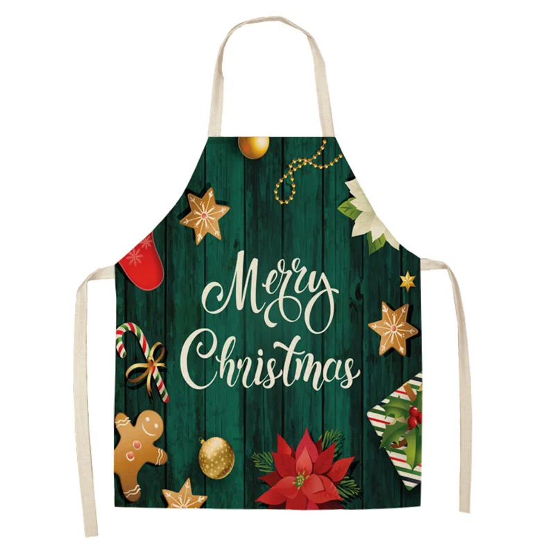 

Creative Christmas Priinting Women Kitchen Aprons Waterproof Cooking oil-proof Cotton Linen Antifouling Chef Apron 68*55cm 0157