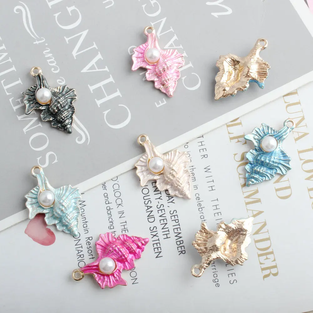 Мини заказ 10 шт. блестящие подвески эмалевый сплав круглый белый жемчужный