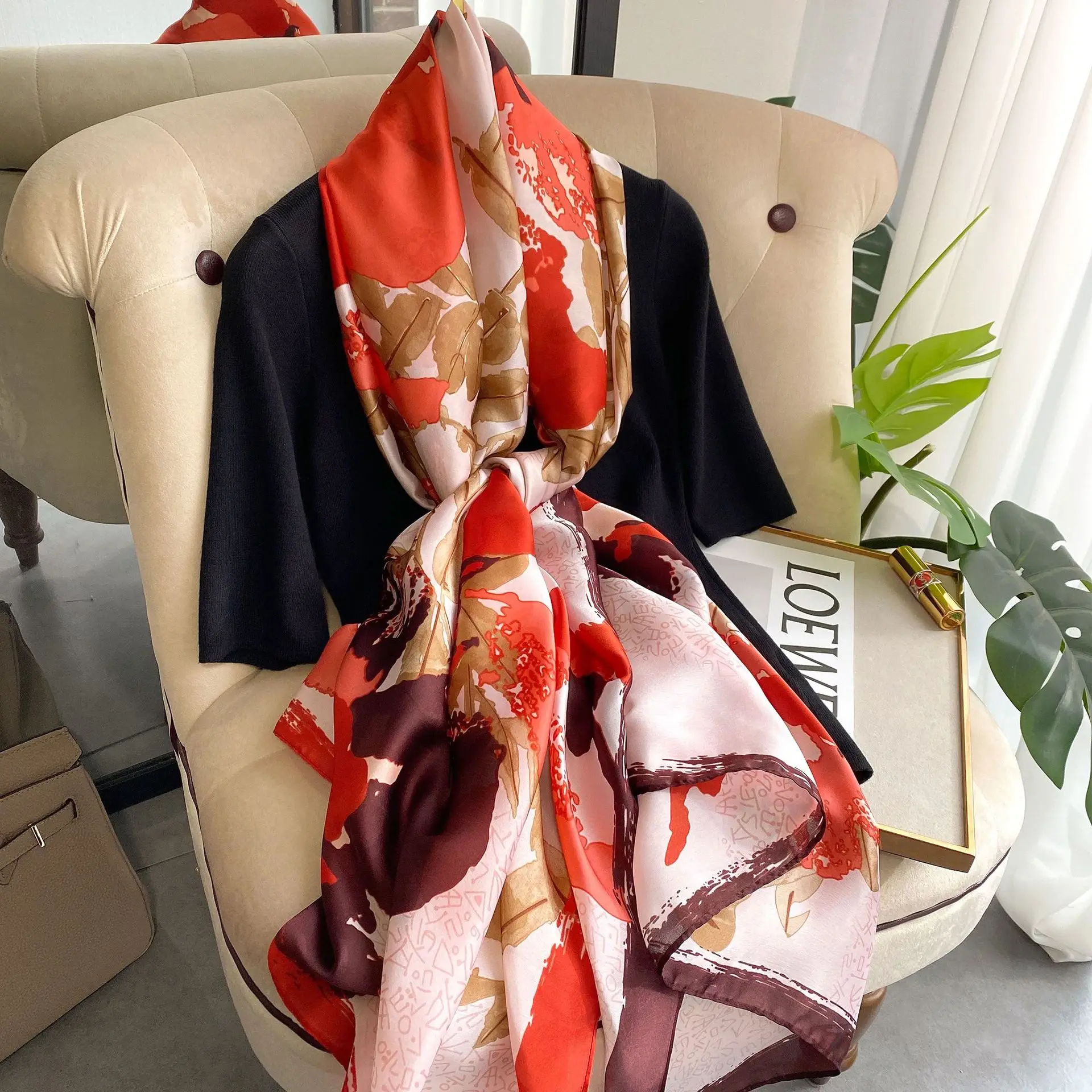 180x90 см шелковый шарф для женщин длинная бандана платок хиджаб тихий пляжный