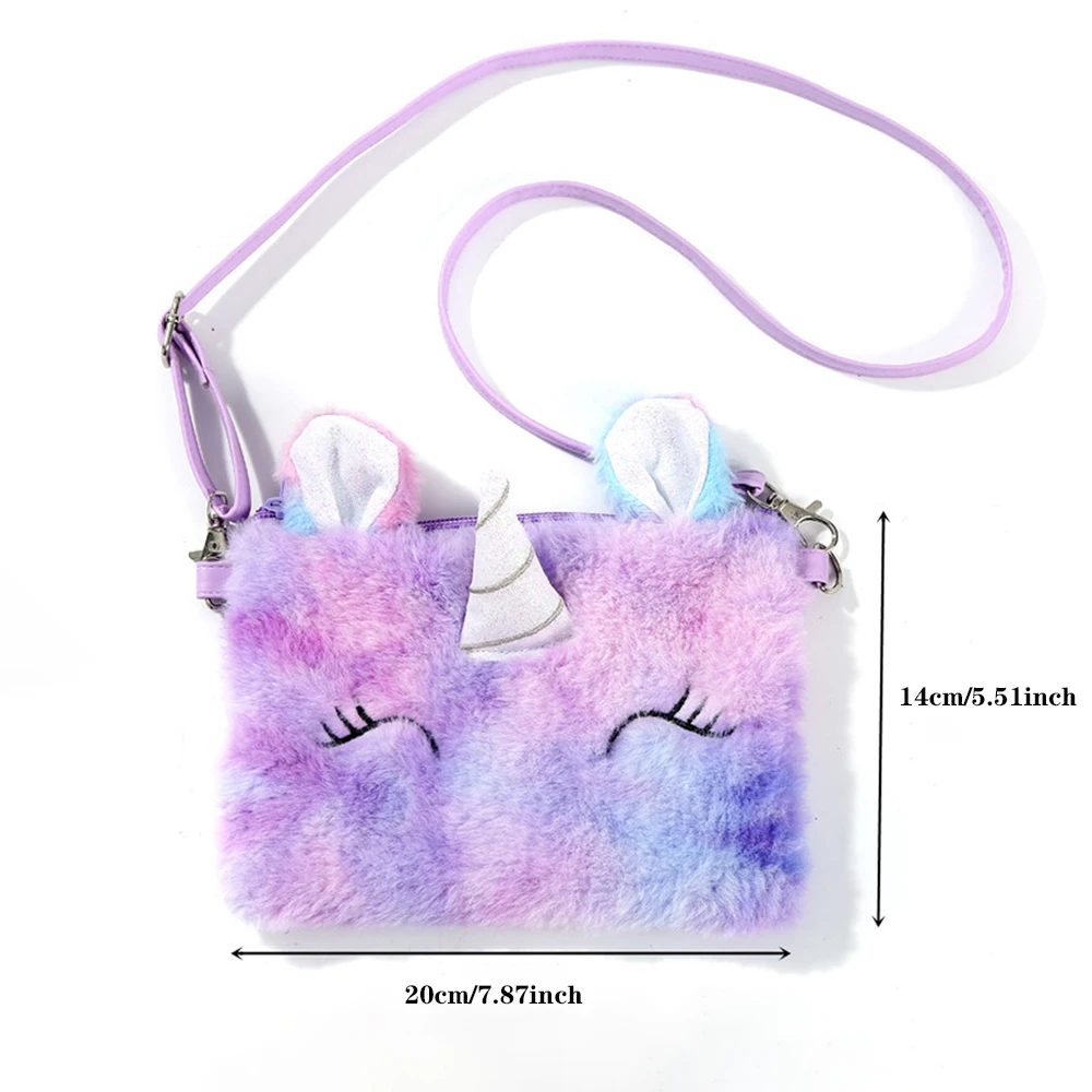 

2022 Unicorn Plush Purse Bag Girl Preppy Style Plush Crossbody Bag For Phone Square Rainbow Purse Women Handbag Wallet