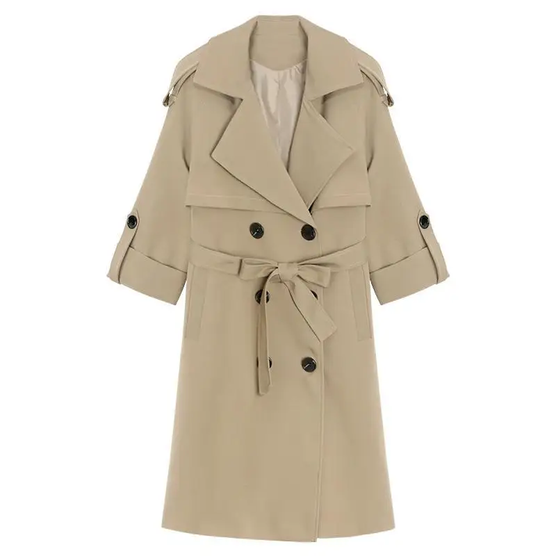 Британский стиль Повседневная ветровка на шнуровке Женское пальто средней длины