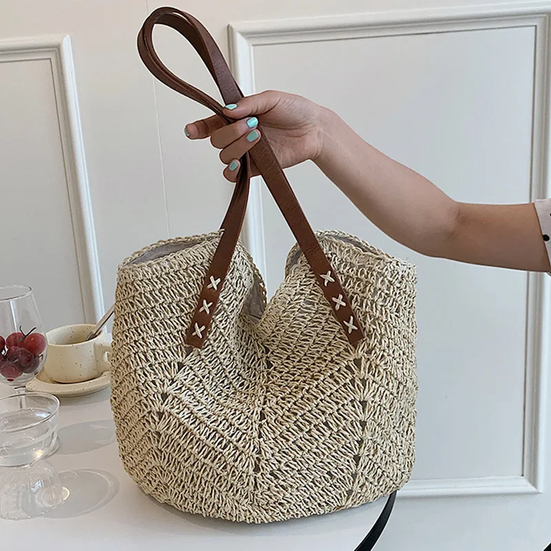 New Summer Larger Capacity Shopping Shoulder Bags For Women's Fashion Travel Beach Lady Handbags Top Handel Daily Use Bucket Bag
