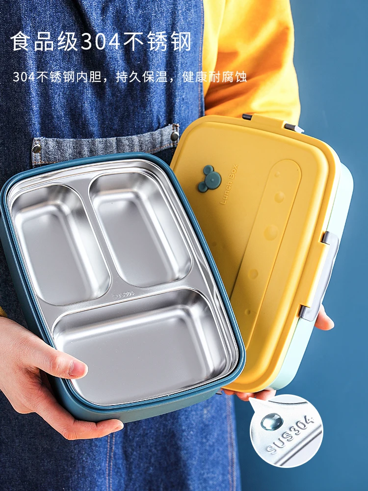 

304 Stainless Steel Grid Type High Capacity Bento Box Lunch Box Outdoor Picnic Lonchera Food Container