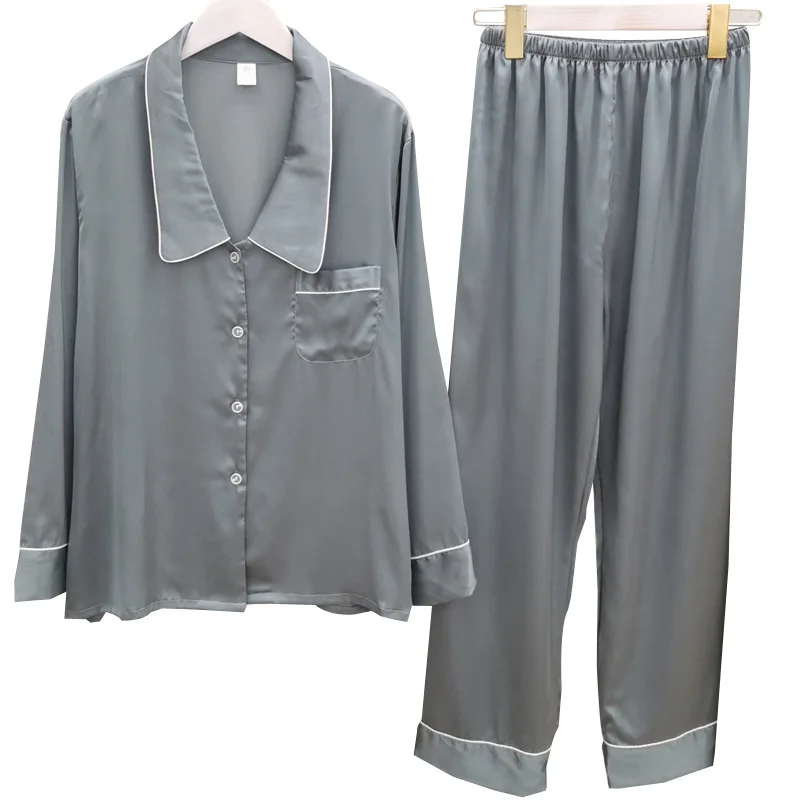 

Pajama Sets Lady Long Sleeve Nightwear Pyjamas Lapel Sleepwear Spring Casual Home Clothing Satin 2PCS Pyjamas Suit Homewear