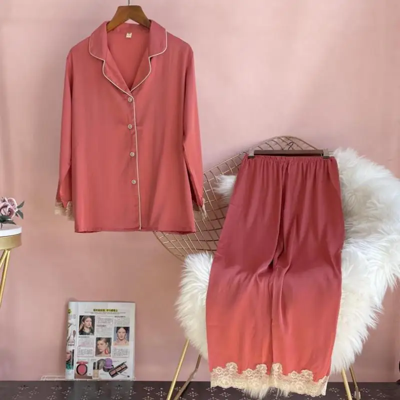 

Sleepwear 2021 New Pajamas Suit Women Pyjamas Sexy Nightwear Intimate Lingerie Spring Autumn 2PCS Sleep Set Home Clothing