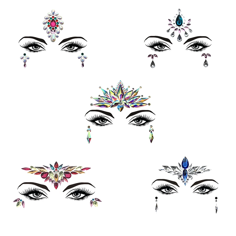 Acrylic Resin Face Chest Decoration Crystal Diamond Drill Paste Stick Music Festival Rhinestone Stickers Temporary Tattoos |