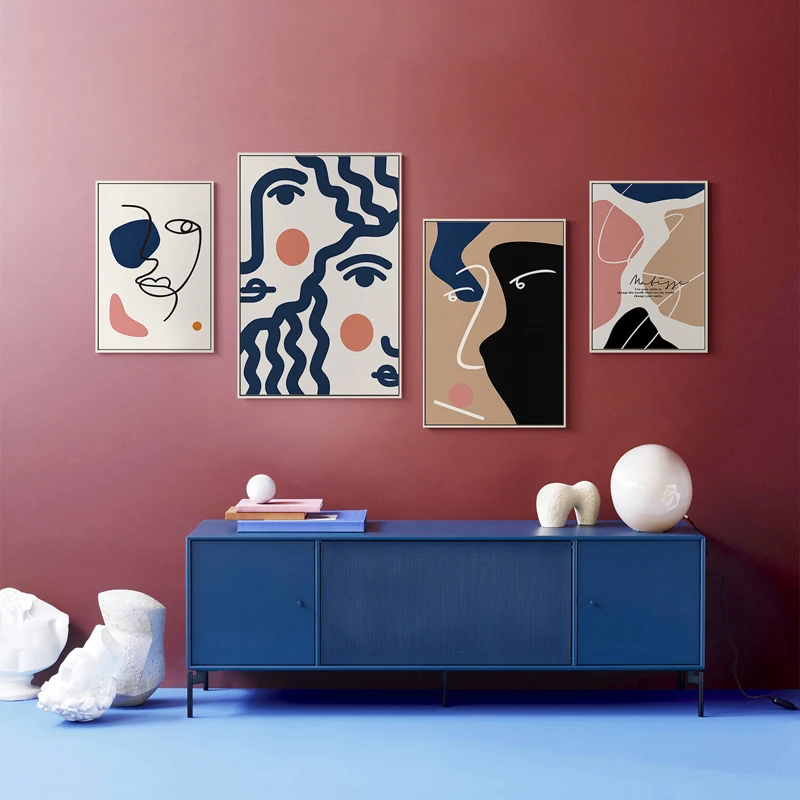 

Nordic Abstract Face Line Drawing Poster Color Block Canvas Painting Print Wall Art Pictures for Living Room Interior Home Decor