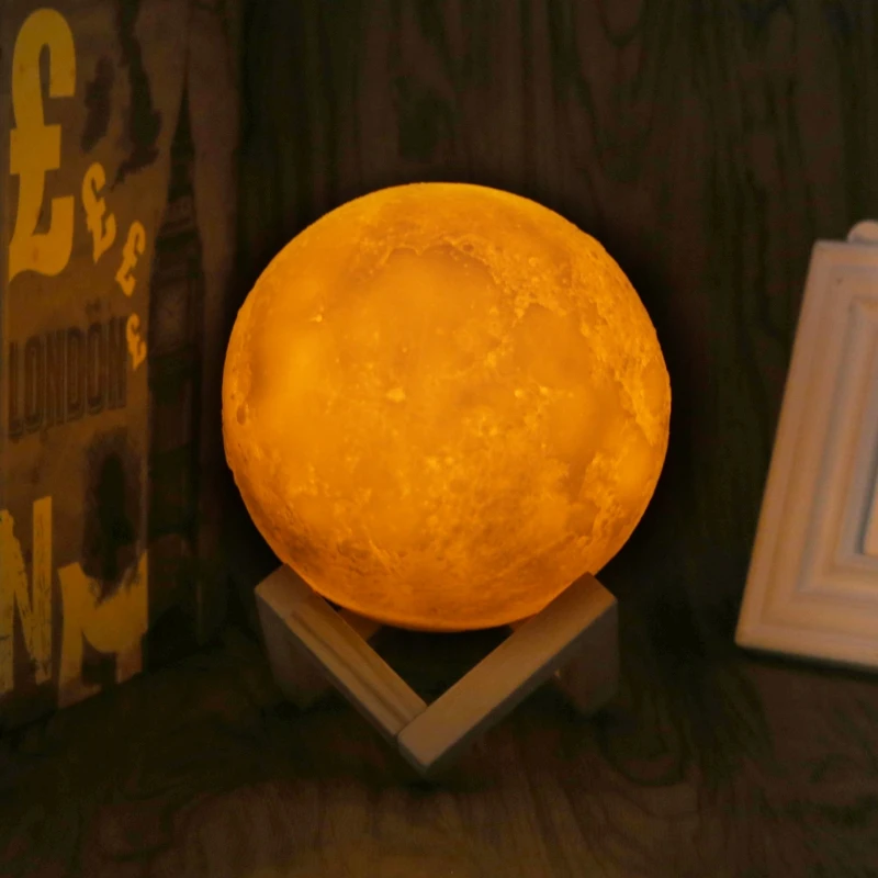 

12cm 3D Printing Moon Lamp 2 Color Changing Touching Sensor USB LED Desk Lamp My11 21 Dropshipping