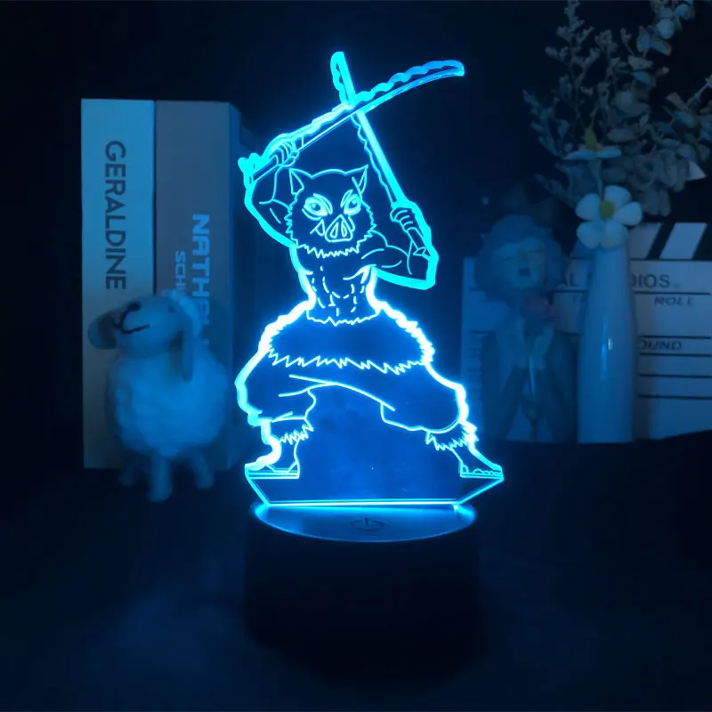 

Anime Manga Demon Slayer Hashibira Inosuke Acrylic 3D Table Lamp 16 Colors Black With Remote Holiday gift Night light Collection