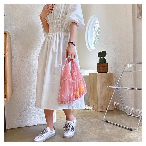

Women Bag Women Handbag Printing Vintage Transparent Bags Pink White Blue Lace Casual Summer Women Handbag 2021New Fashion