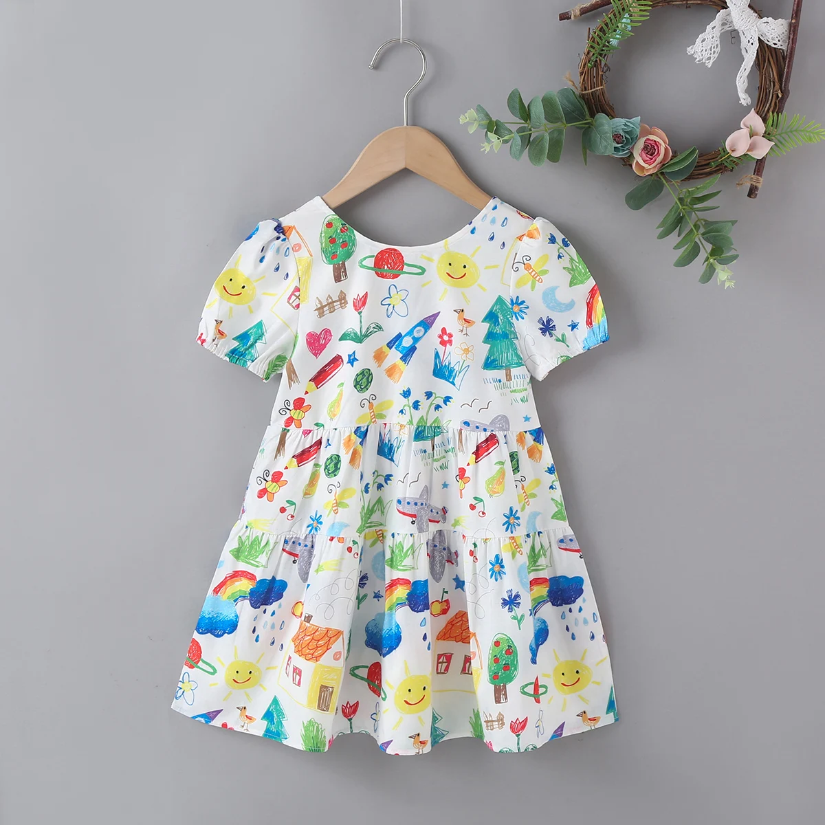 

Girls summer dress children cartoon pattern short-sleeved fashionable dress little girl summer sweet clothes