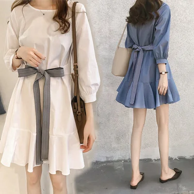 

2021 Fashion Women's Clothing Elegant Thin Waist Dress Pure Color line Short Skirt Trendy Rac
