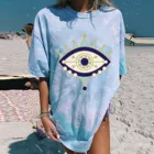 Футболка для девочек с принтом большой глаз, пуловер с круглым вырезом, летняя Свободная Повседневная футболка с короткими рукавами и винтажным рисунком, Camisetas De Mujer