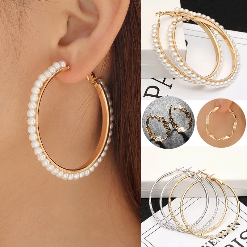 Крупные Модные женские серьги кольца для девочек большие круглые украшения