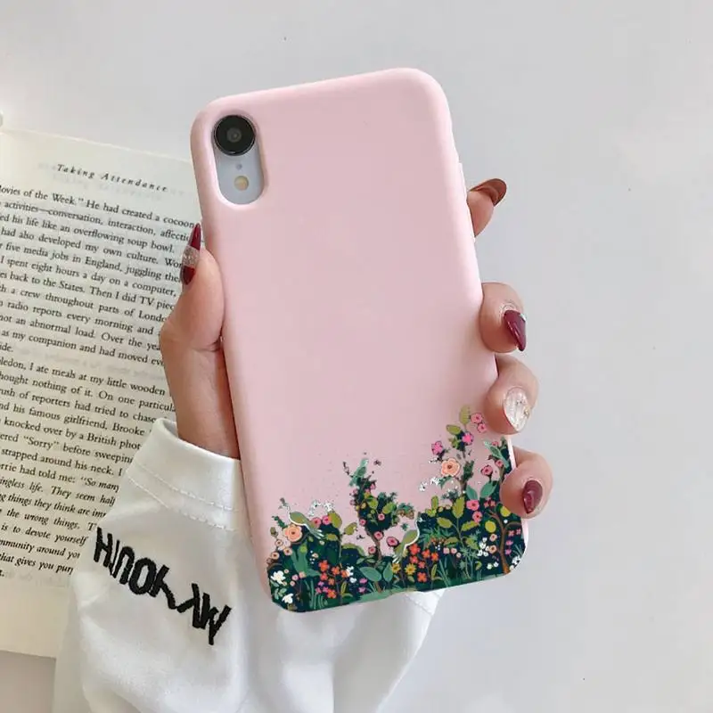 

Watercolor plants with flowers Phone Case Liquid Silicone Phone Case For iphone 11 Pro Max X XS Max XR For iPhone 7 8 6 6S Plus