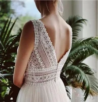 myyble vestido de novia boho wedding dresses v neck beach lace bridal wedding gowns elegant bohemian tulle a line bridal dress
