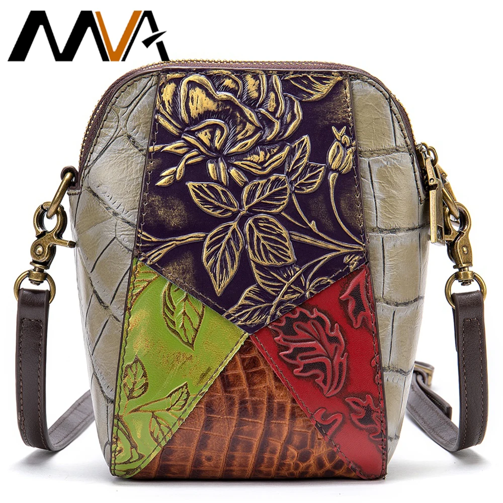 

MVA Women Phone Messenger Bag Leather Crossbody Bags For Woman Small Retro Women Shoulder Bags With Zipper Mini Clutch Bag 338