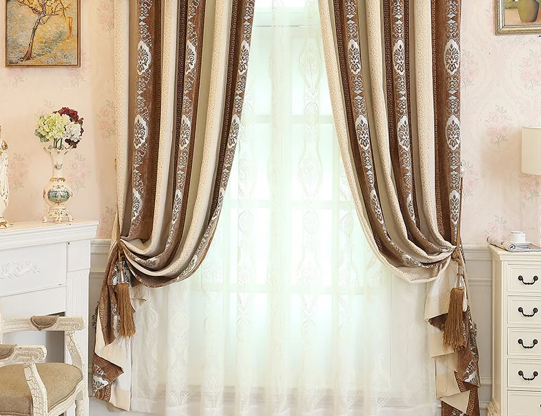 Thick Chenille Jacquard Curtains for Living Dining Room Bedroom Blackout Curtains Custom