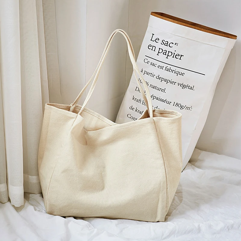 

Canvas Bag for Women Foldable Shopping Bag Big Shopping Soild Large Capacity Tote Environmental Shoulder Bag for Girls Handbag