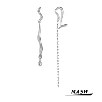 masw original jewelry brass metal drop earrings silver plated asymmetrical geometric long dangle earrings women girl gifts