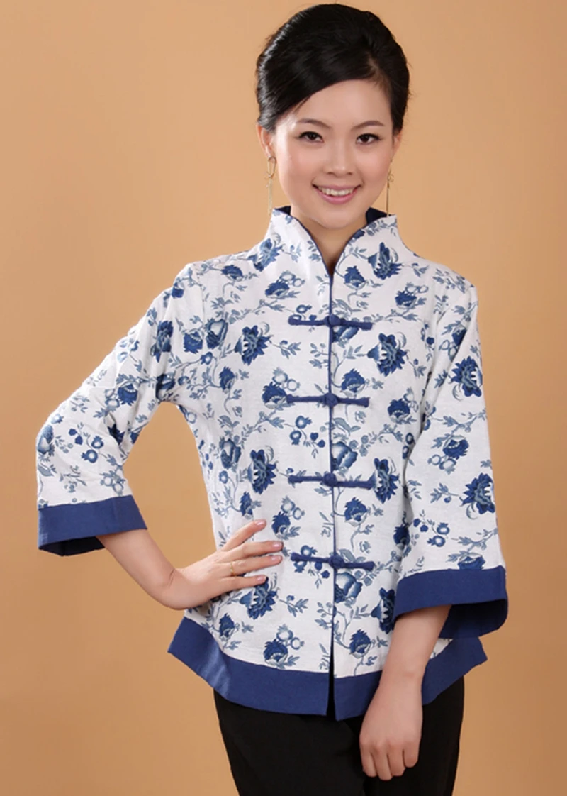 Китайский топ Женская куртка традиционный Топ Ципао рубашка китайский с длинным