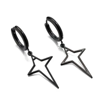 goldblacksteel color four pointed star little hoop tassel dangle drop earrings for guy men women hip hop punk jewelry fashion