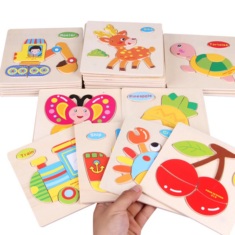 

1pc Wooden 3D Puzzle Jigsaw Wooden Toys For Children Cartoon Animal Puzzles Intelligence Kids Brain Teaser Educational Toy